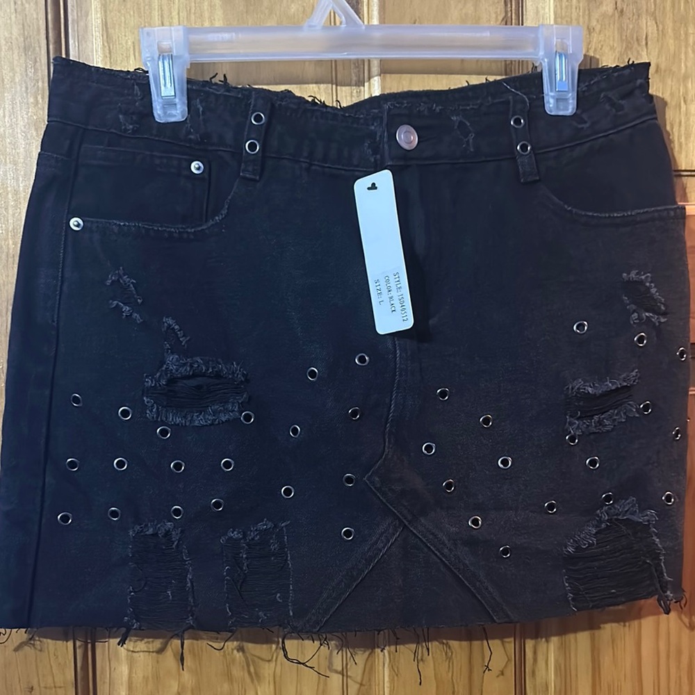 Ina Edgy Black Mini Skirt with Eyelets and distressing